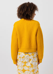 Yellow V-neck Cropped Fit Knit