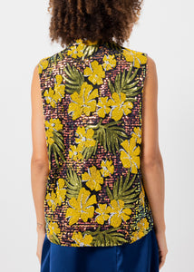 Yellow Sleeveless V-neck Sequin top