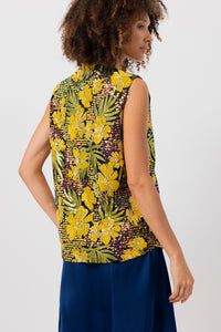 Yellow Sleeveless V-neck Sequin top